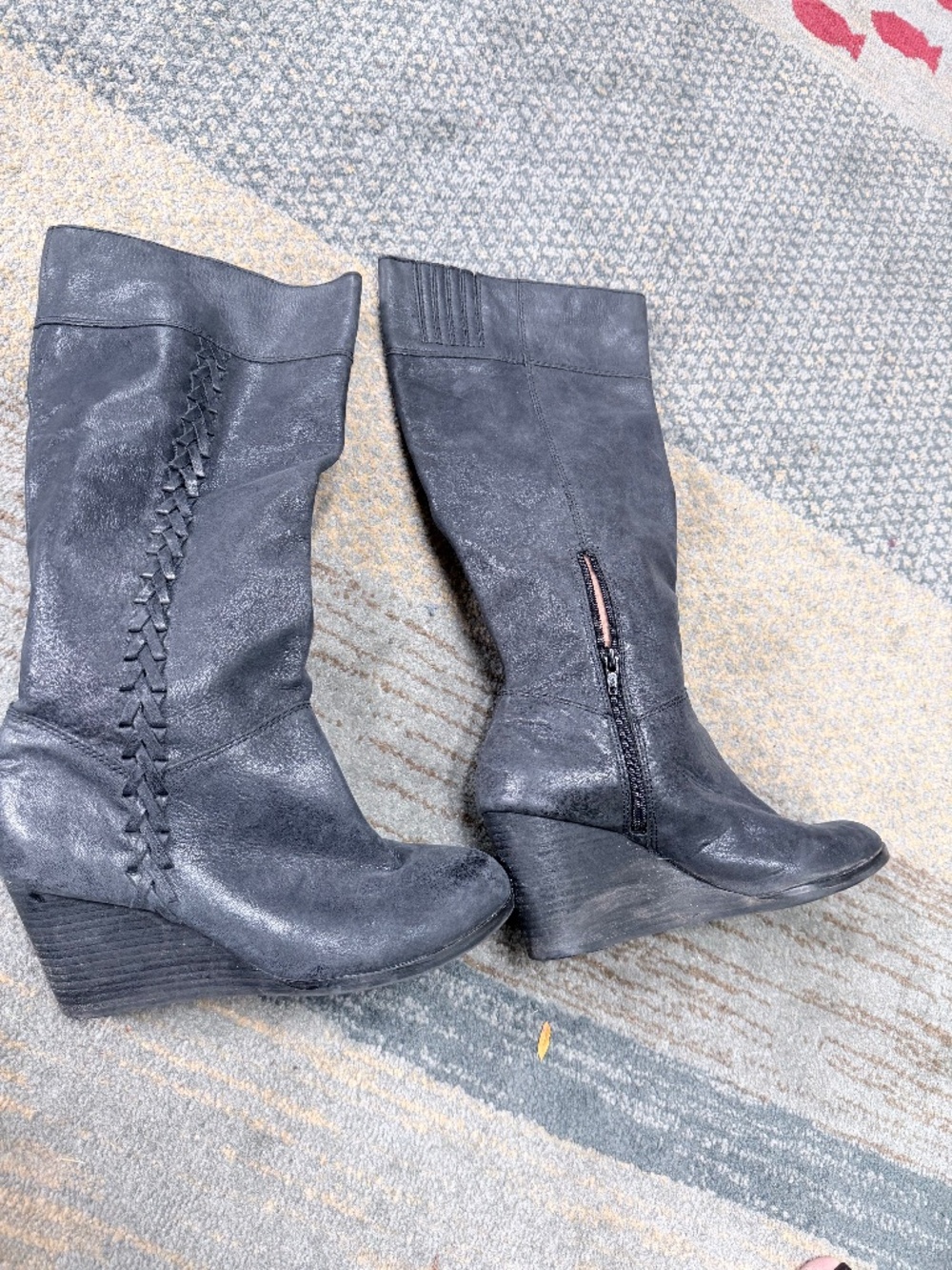 Lucky Brand Black Leather Wedge Boots – Size 9